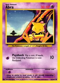 Pokemon Abra 43/102 Base Set Common Non-Holo 1999 Trading Card - Image 1