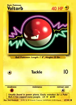 Pokemon Voltorb 67/102 Base Set Common Non-Holo 1999 Trading Card - Image 1