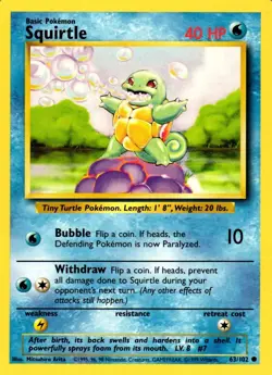 Pokemon Squirtle 63/102 Base Set Common Non-Holo 1999 Trading Card - Image 1
