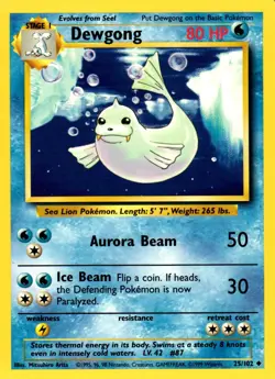 Pokemon Dewgong 25/102 Base Set Uncommon Non-Holo 1999 Trading Card - Image 1