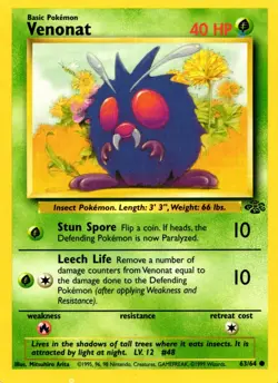 Pokemon Venonat 63/64 Jungle Set Common Non-Holo 1999 Trading Card - Image 1