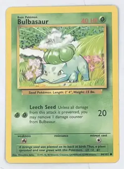 Pokemon Bulbasaur 44/102 Base Set Common Non-Holo 1999 Trading Card - Image 1