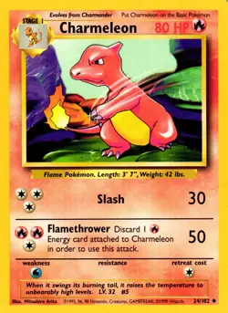 Pokemon Charmeleon 24/102 Base Set Uncommon Non-Holo 1999 Trading Card - Image 1