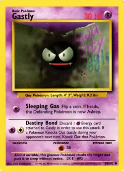 Pokemon Gastly 50/102 Base Set Common Non-Holo 1999 Trading Card - Image 1