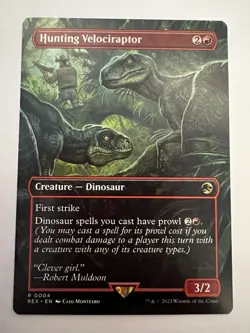 Magic the Gathering Jurassic Park World Borderless Hunting Velociraptor Mythic - Image 1
