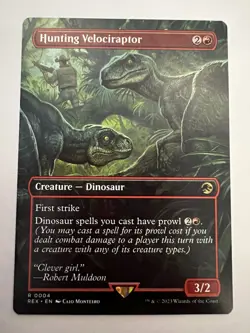 Magic the Gathering Jurassic Park World Borderless Hunting Velociraptor Mythic - Image 2