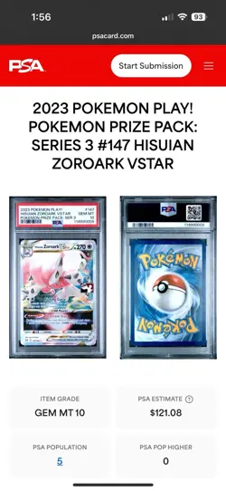 PSA 10, POP 5!! 2023 POKEMON PLAY! POKEMON PRIZE PACK #147 HISUIAN ZOROARK VSTAR - Image 4
