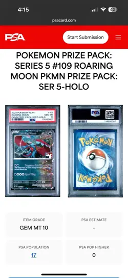 PSA 10 POP 17! 2024 POKEMON PLAY! ROARING MOON PKMN PRIZE PACK: SER 5-HOLO - Image 4