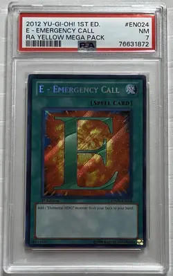 PSA NM 7 2012 YU-GI-OH! Secret Rare 1st Ed E-Emergency Call RYMP-EN024 Ra Yellow - Image 1