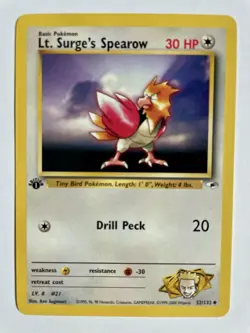 Pokemon Card 2000 Gym Heroes Set Lt. Surge's Spearow 52/132 1st Edition NM-Mint - Image 1