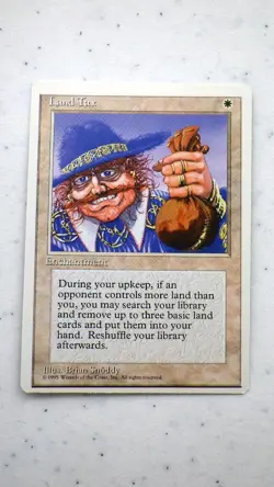 Error Land Tax 4th Edition Magic MTG Trading Card Used Damaged Card - Image 1