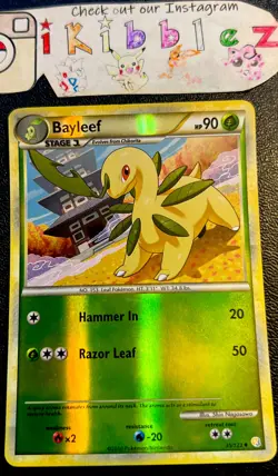 Bayleef 35/123 Reverse Holo Burned Tower Art Heart Gold Soul Silver Pokémon Card - Image 2