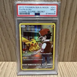Pokemon Card PSA 9 Pikachu Full Art Red FA 2019 Cosmic Eclipse 241/236 Graded - Image 10