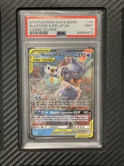 2019 PSA 9 Blastoise & Piplup GX #38 Pokemon TCG Sun & Moon Cosmic Eclipse - Image 1