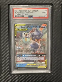 2019 PSA 9 Blastoise & Piplup GX #38 Pokemon TCG Sun & Moon Cosmic Eclipse - Image 4