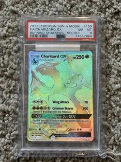 2017 Pokemon Burning Shadows Secret Charizard GX #150 PSA 8 Near Mint-Mint New - Image 1