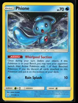 2019 Sun & Moon - Cosmic Eclipse Phione #57 Non Holo Rare Pokemon Card - Image 1