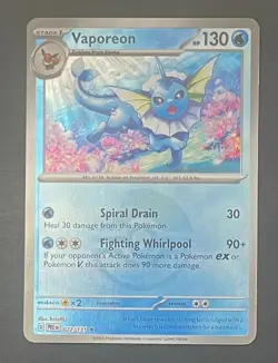 PokÃ©mon Card Vaporeon 022/131 Poke Ball Reverse Holo Prismatic Evolutions - NM - Image 1