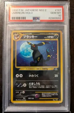 PSA 10 2000 Umbreon Holo Pokemon Card Japanese NEO 2 Discovery 197 Graded GEM - Image 1