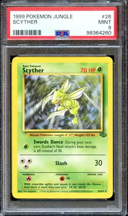 PSA 9 Scyther Jungle 26/64 Unlimited Pokemon Card Non Holo MINT - Image 1
