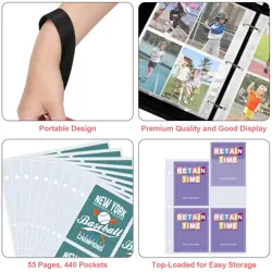 440 Pockets Trading Card Binder, PU Cover Zipper Card Collection Album, Sturd... - Image 4