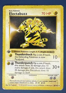 Pokemon 1999 Base Set 1st Edition Shadowless English Card Electabuzz 20/102 - Image 2