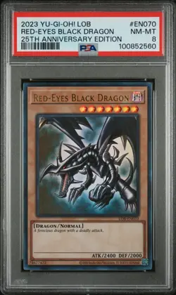 Yu-Gi-Oh! PSA 8 Red-Eyes Black Dragon LOB-EN070 Legend of Blue Eyes 25th - Image 1