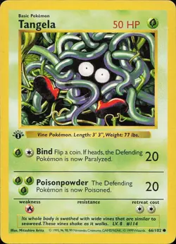 1st Edition Tangela - 66/102 Base Set NM/EX - Pokemon Card - Image 1