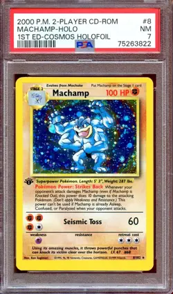PSA 7 Machamp OC Error Cosmos Starter Deck Base Set 1st Ed Pokemon Card Holo - Image 1
