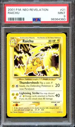 PSA 9 Raichu Neo Revelation 21/64 Unlimited Pokemon Card Non Holo MINT - Image 1