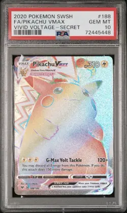 Pokemon TCG PSA 10 Gem Mint Pikachu Vmax Rainbow Full Art 188/185 - Image 1