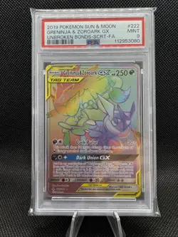2019 Pokemon Greninja & Zoroark GX Secret 222/214 Unbroken Bonds PSA 9 - Image 1