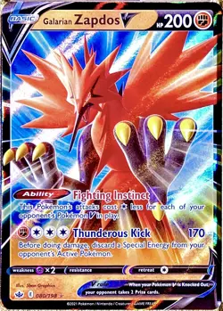 Galarian Zapdos V 080/198 ULTRA RARE Pokemon Card TCG 2021 Chilling Reign NM - Image 1