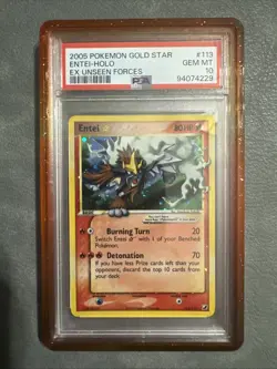 Entei Gold Star Holo Card EX UNSEEN FORCES 113/115 PSA 10 (Rank 1) (Black Label) - Image 1