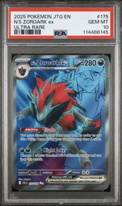 2025 POKEMON JTG EN-JOURNEY TOGETHER ULTRA RARE #175 N'S ZOROARK EX PSA 10 - Image 1