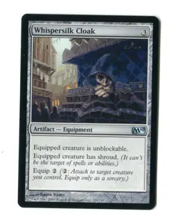 MTG Whispersilk Cloak Magic 2010 M10 Uncommon Unblockable Shroud Unplayed NM - Image 1