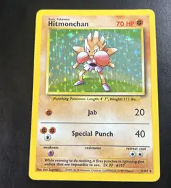 Pokemon Base Set Hitmonchan HP Card - Rare Collectible BS 7/102 Trading Card - Image 1