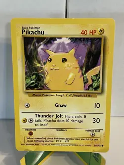 Pokemon Pikachu (Yellow Cheeks) 58/102 WotC Base Set Unlimited Common MP - Image 1