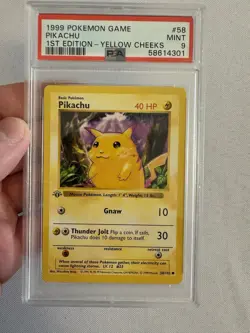 1999 Pokemon 1st Edition Shadowless Pikachu Base Set 58/102 PSA 9 Mint! WOTC - Image 1