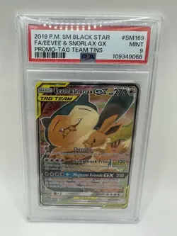 Pokemon Eevee & Snorlax GX Tag Team Tin Promo #SM169 PSA 9 Mint - Image 1
