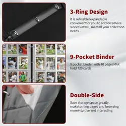 Baseball Trading Card Binder 9 Pocket, Premium Zip Trading Card Binder, Water... - Image 4