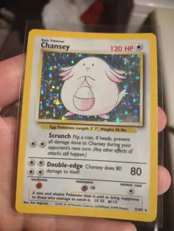 Pokemon TCG Chansey Holo Rare Card 3/102 Base Set Vintage 1999 WOTC - Image 1