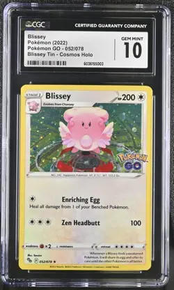 POKEMON CGC 10 GEM MINT BLISSEY COSMOS HOLO 052 POKEMON GO TIN - Image 1