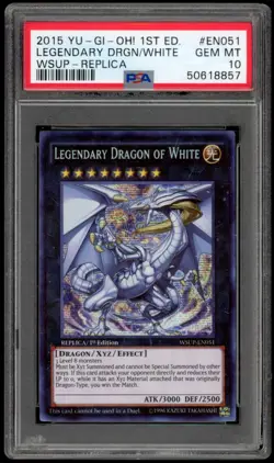 Yugioh PSA 10 GEM MINT Legendary Dragon Of White WSUP-EN051 1st Prismatic Secret - Image 1