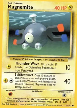 Pokemon Magnemite Card 53/102 Base Set Unlimited - Image 1