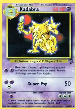 Pokemon Kadabra Card 46/130 Base Set Unlimited TCG - Image 1