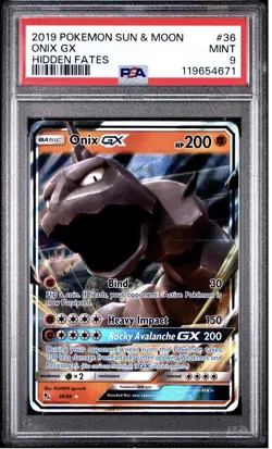 PSA 9 Mint Onix GX #36 2019 Hidden Fates Sun & Moon Pokemon Card - Image 1
