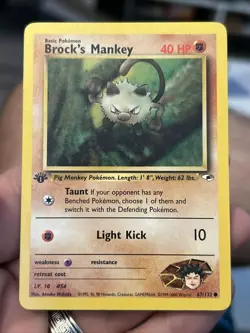 Brock's Mankey 67/132 1st Edition WOTC Pokemon TCG Card Gym Heroes Near Mint - Image 1