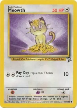 Pokemon Card - Base 2 Set 80/130 - MEOWTH (common) - NM - Image 1