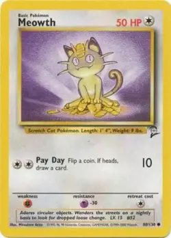 Pokemon Card - Base 2 Set 80/130 - MEOWTH (common) - NM - Image 2